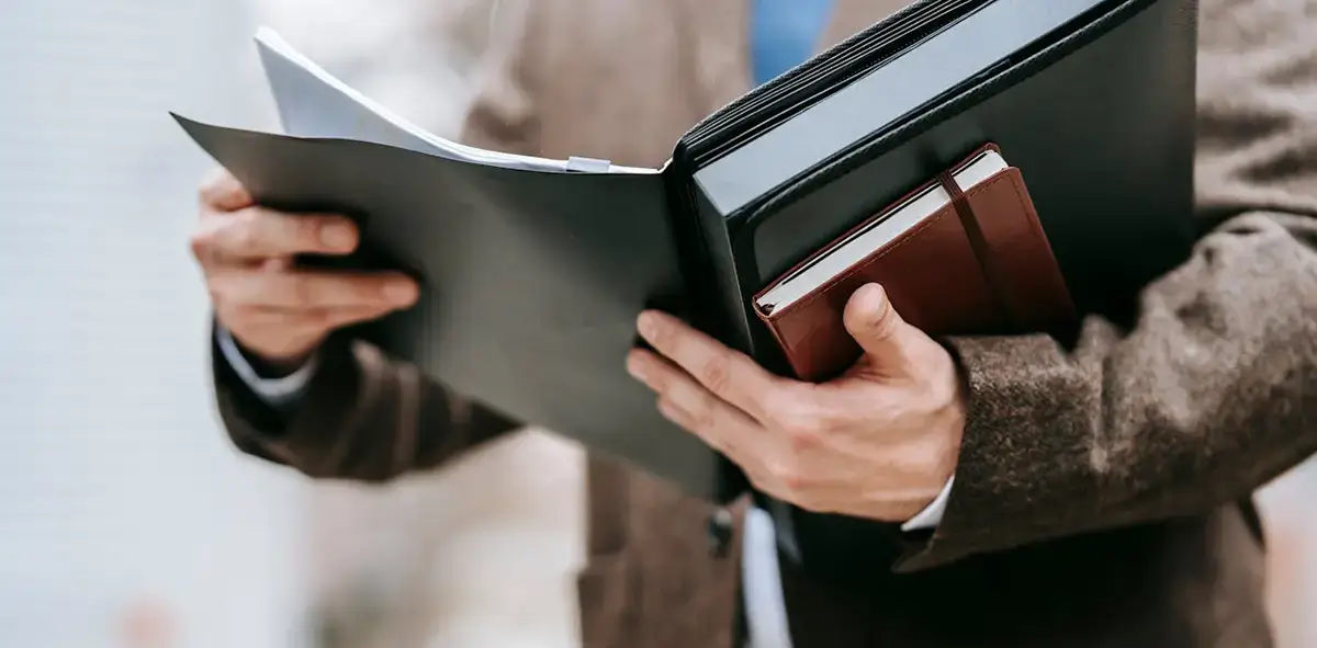 Attorney reading documents